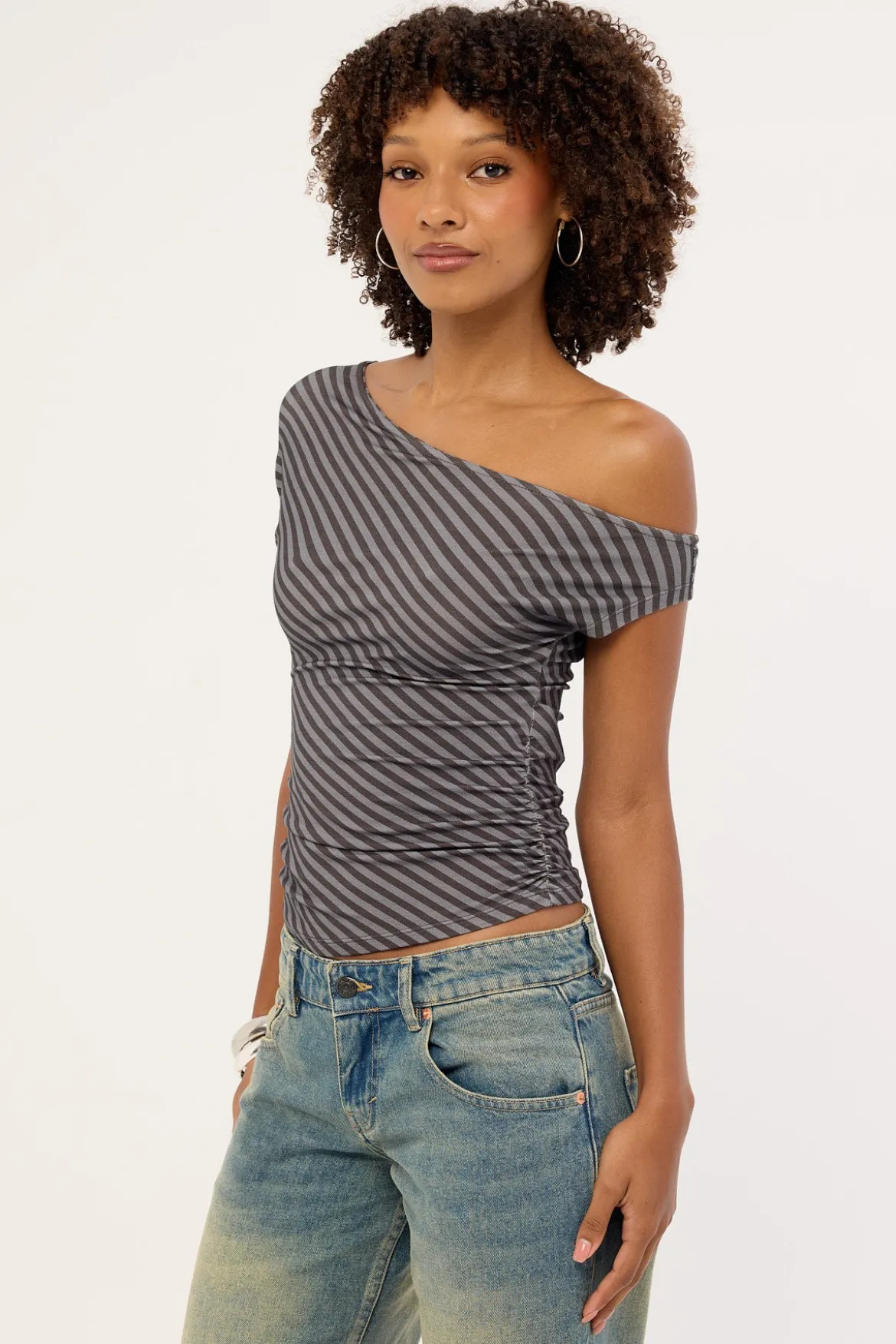 Danama Top Oblique Stripe Ocean Storm