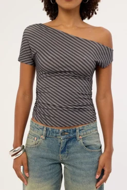 Danama Top Oblique Stripe Ocean Storm