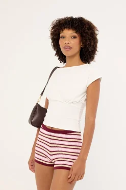 Dawn Crochet Mini Shorts Burgundy Stripe