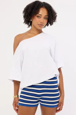 Dawn Crochet Mini Shorts Blue Stripe