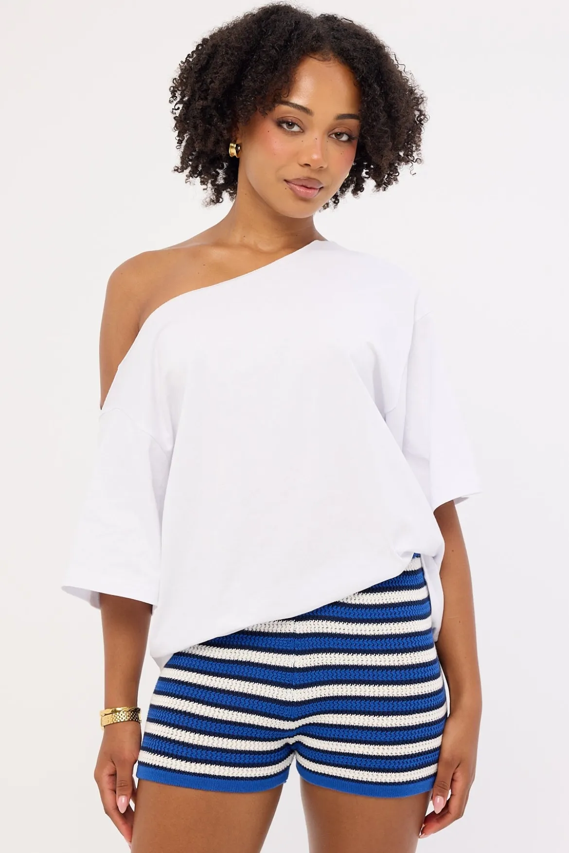Dawn Crochet Mini Shorts Blue Stripe