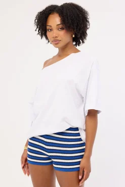 Dawn Crochet Mini Shorts Blue Stripe