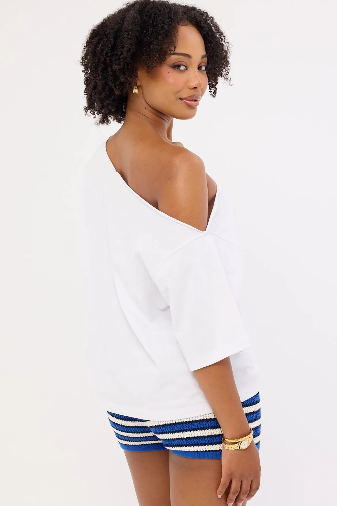 Dawn Crochet Mini Shorts Blue Stripe