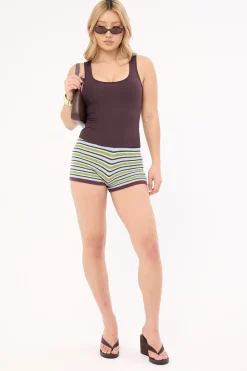 Dawn Crochet Mini Shorts Green/Blue Stripe