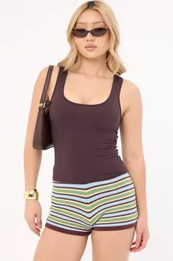 Dawn Crochet Mini Shorts Green/Blue Stripe