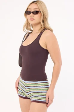 Dawn Crochet Mini Shorts Green/Blue Stripe
