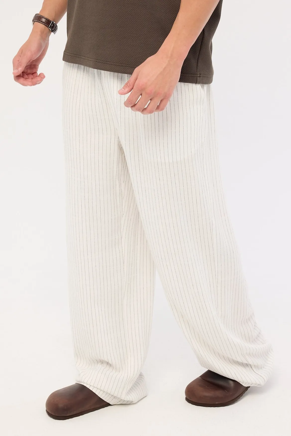 Daybreak Baggy Linen Pant White Stripe