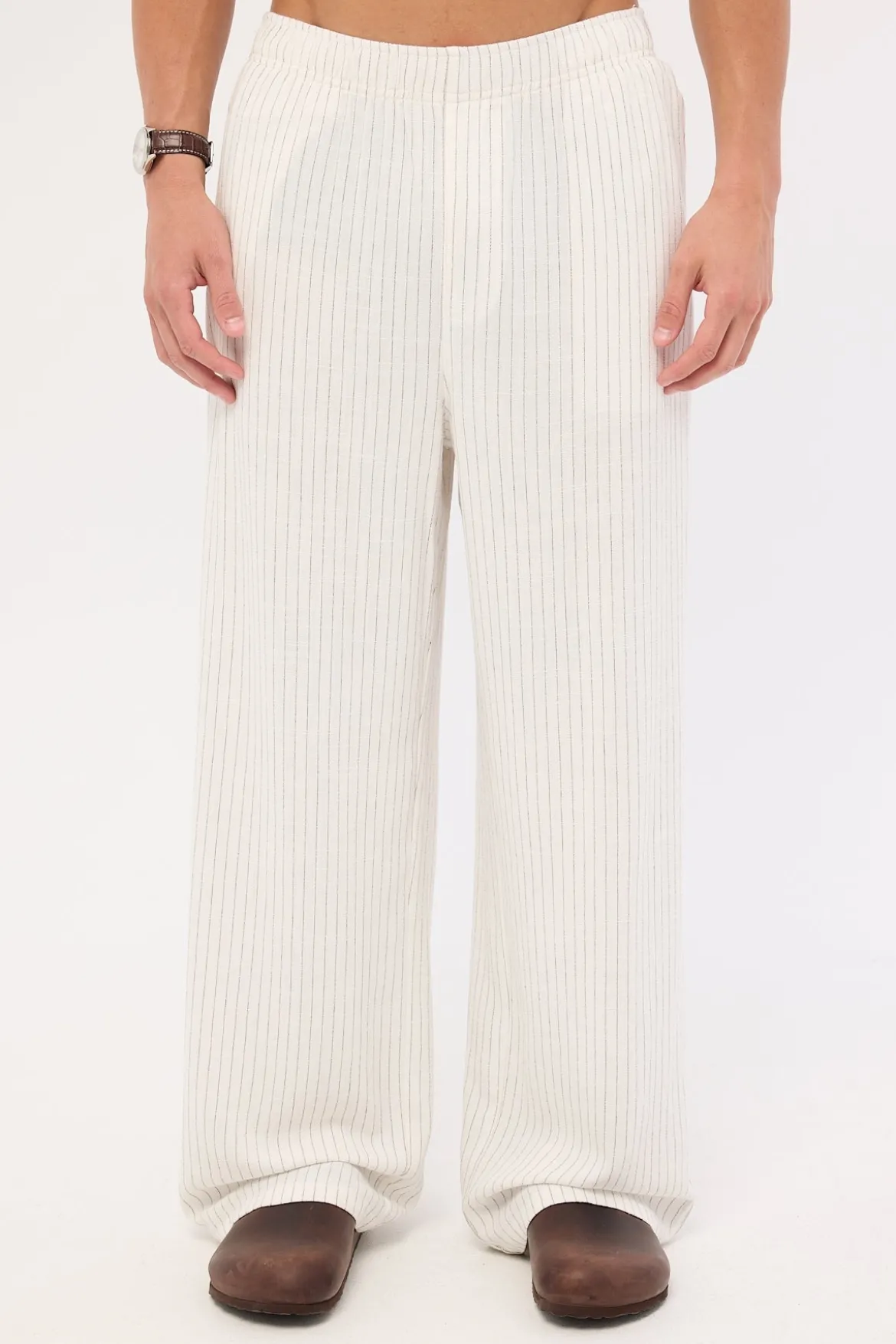 Daybreak Baggy Linen Pant White Stripe