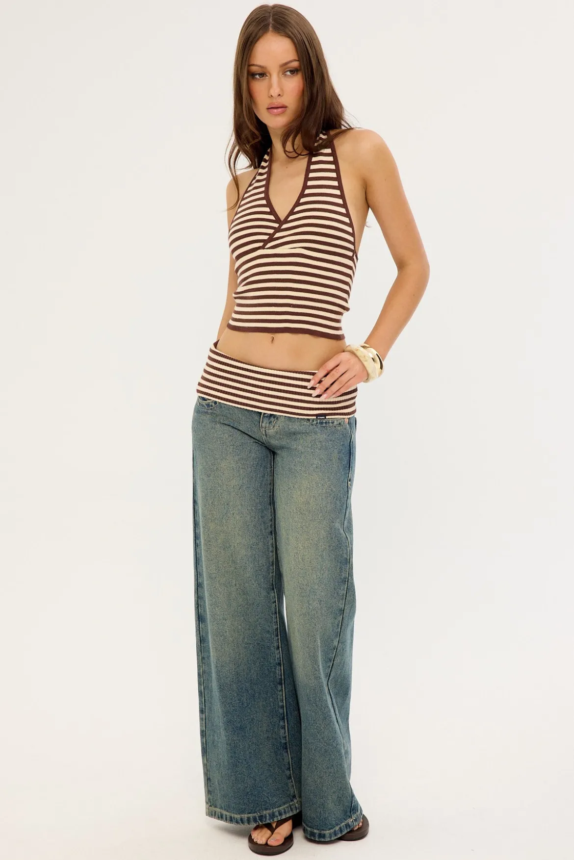 Dayna Knit Halter Top Butter Cream Stripe