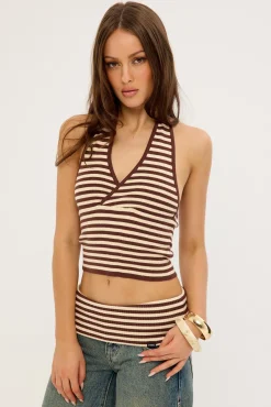 Dayna Knit Halter Top Butter Cream Stripe