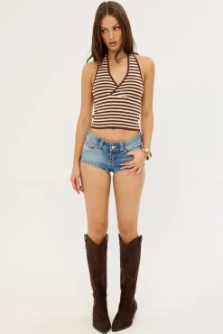 Dayna Knit Halter Top Butter Cream Stripe