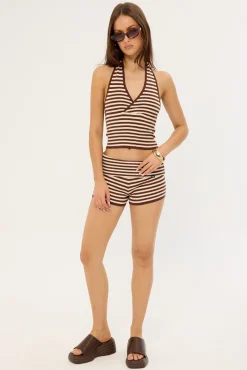 Dayna Knit Halter Top Butter Cream Stripe