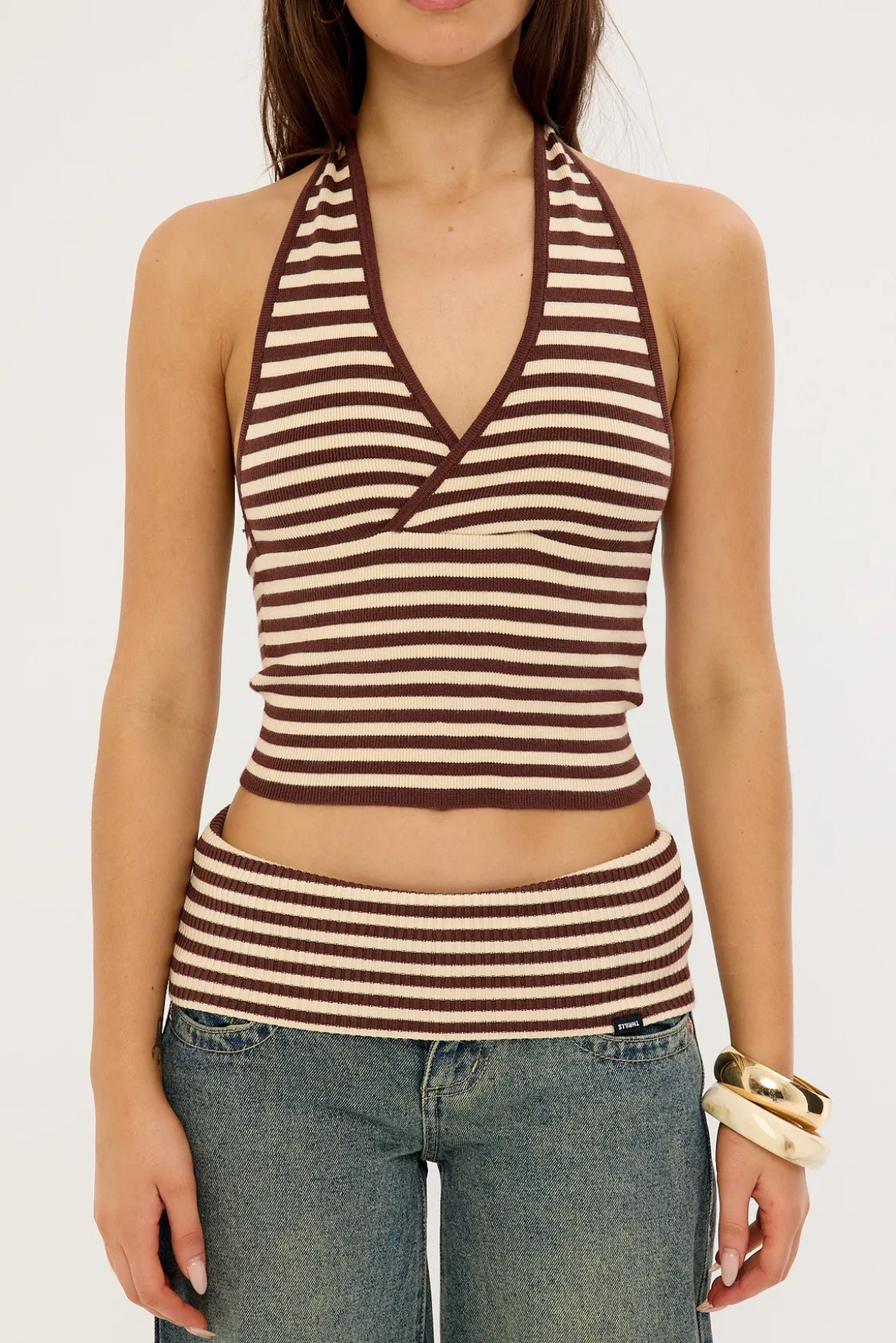 Dayna Knit Halter Top Butter Cream Stripe