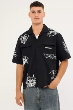 Deadset Boxy Cropped Resort Shirt Black