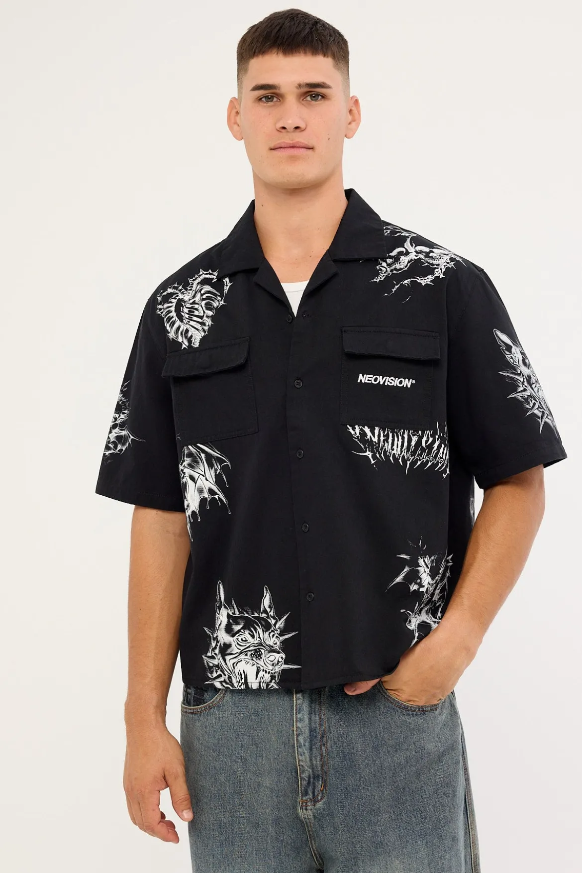 Deadset Boxy Cropped Resort Shirt Black
