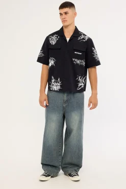 Deadset Boxy Cropped Resort Shirt Black