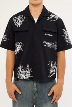Deadset Boxy Cropped Resort Shirt Black