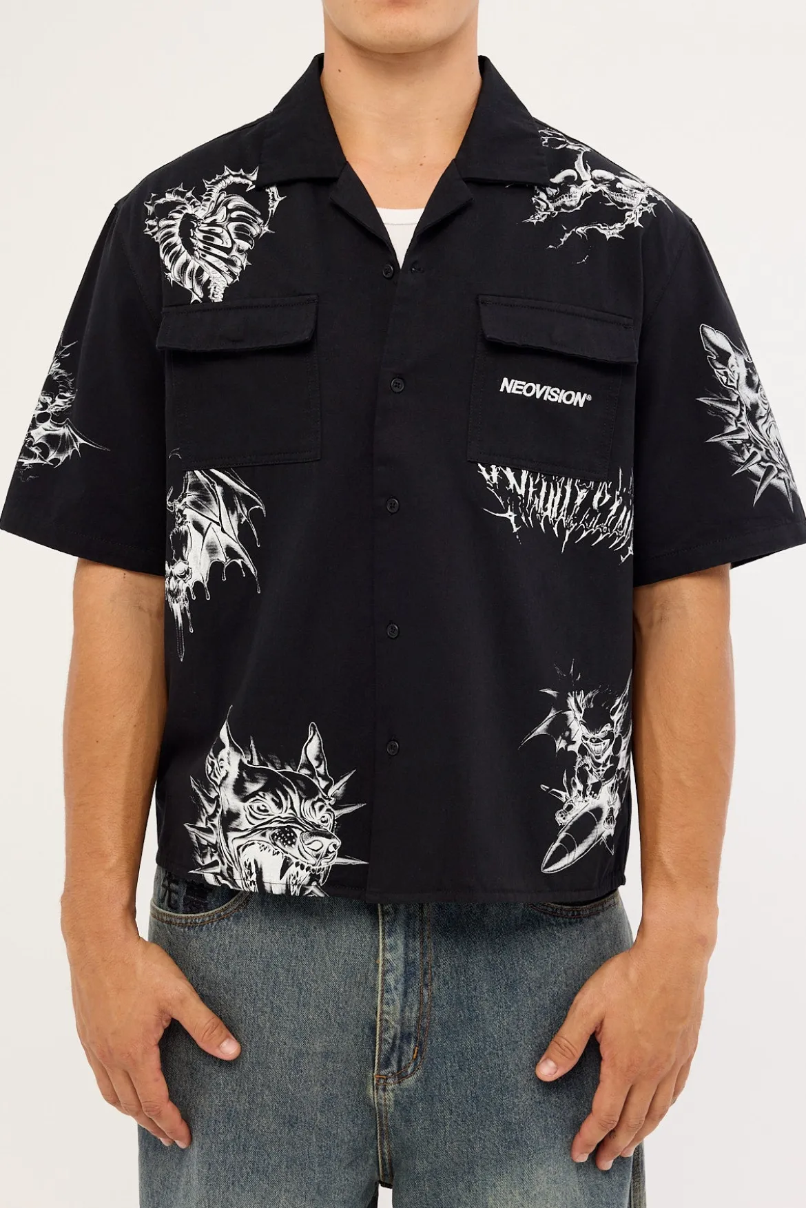 Deadset Boxy Cropped Resort Shirt Black