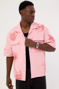 Deadset Boxy Cropped Resort Shirt Pink