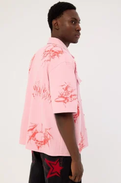 Deadset Boxy Cropped Resort Shirt Pink
