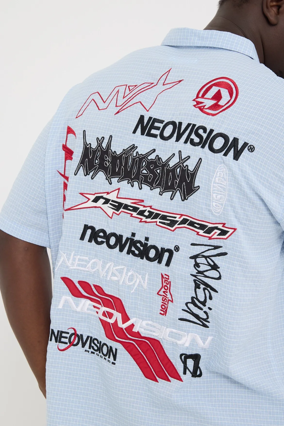 Decal Check Oversize Short Sleeve Shirt Blue