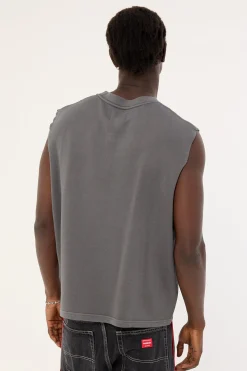 Declan Cropped Loopback Muscle Tank Washed Black