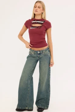 Deface Cut Out Baby Tee Burgundy