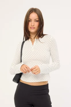 Delano Top White Micro Polka Black