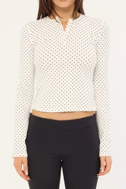 Delano Top White Micro Polka Black
