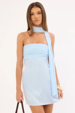 Delta Satin Strapless Mini Dress Blue
