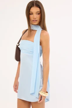 Delta Satin Strapless Mini Dress Blue