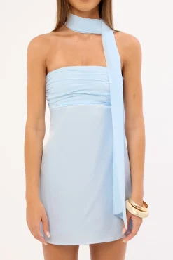 Delta Satin Strapless Mini Dress Blue