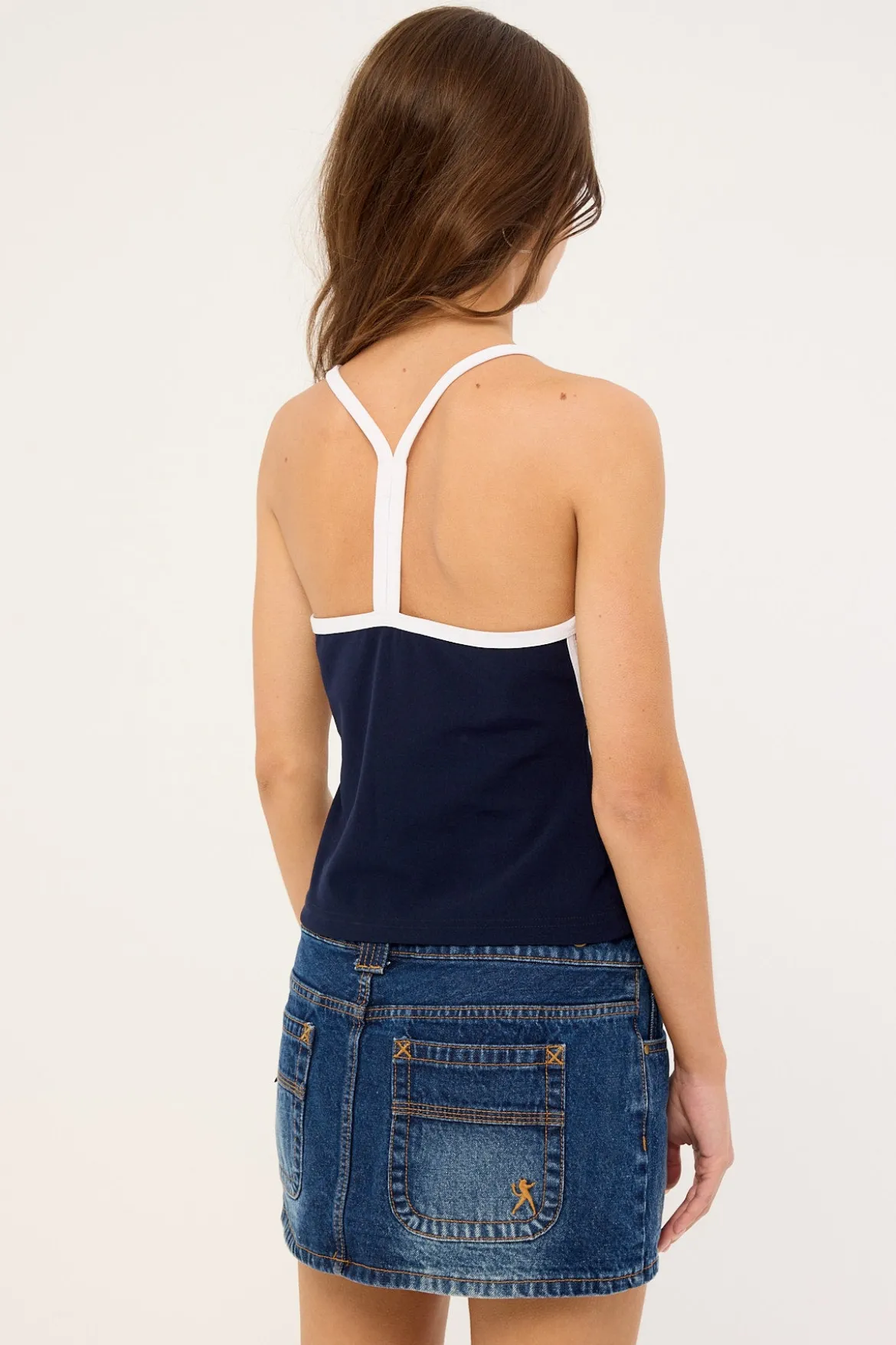 Demi Queen Fitted Cami Top Navy Blue & White