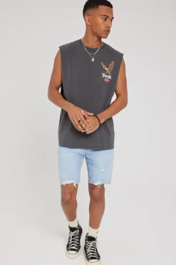 Destroyed Bones Denim Short Ash Blue