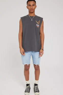 Destroyed Bones Denim Short Ash Blue