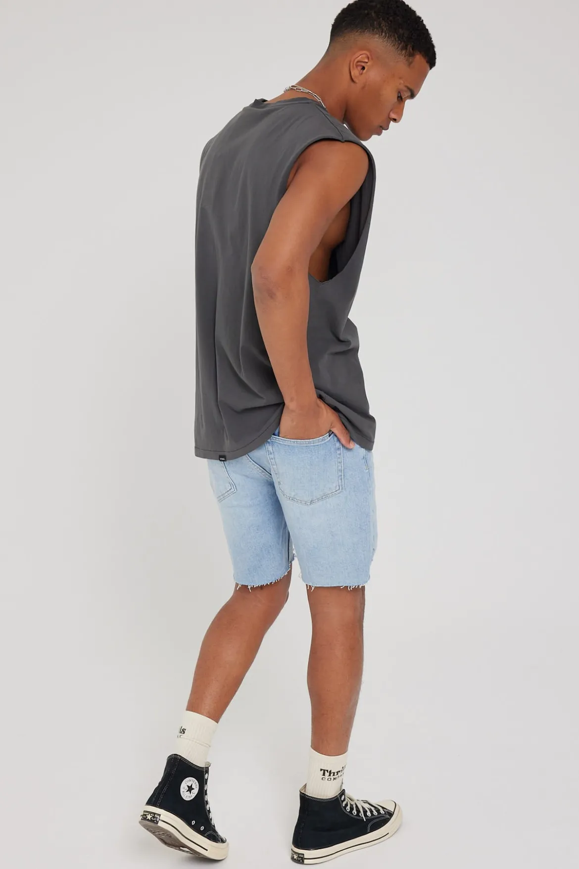 Destroyed Bones Denim Short Ash Blue