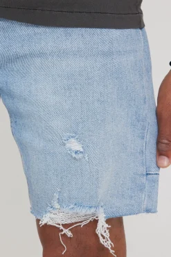 Destroyed Bones Denim Short Ash Blue