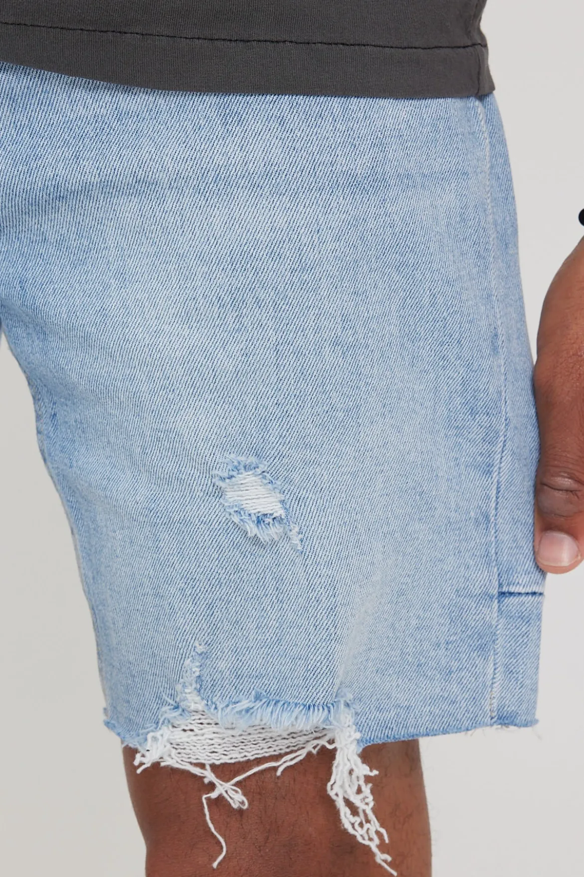 Destroyed Bones Denim Short Ash Blue