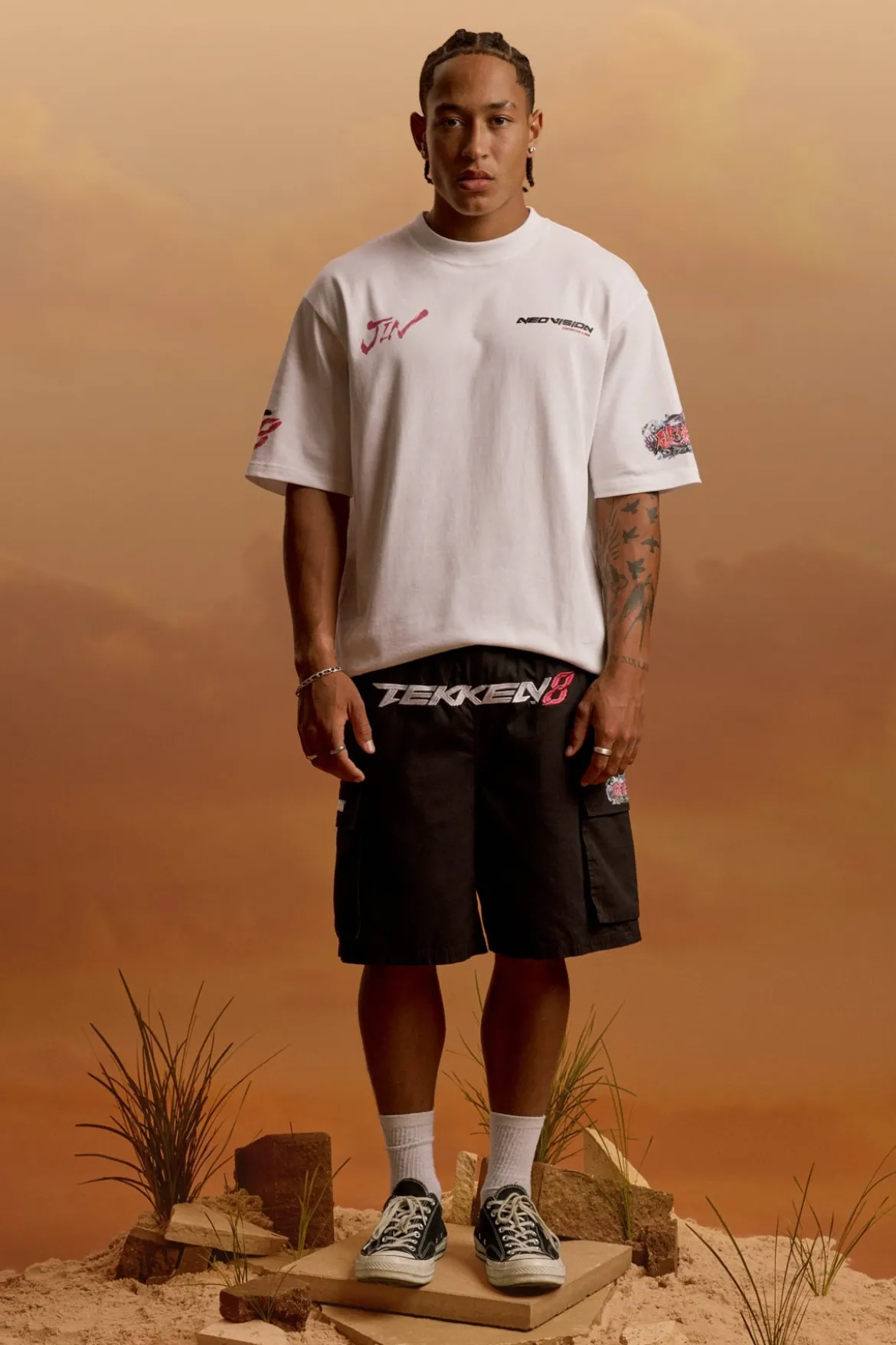 Devil Jin Graffiti Cargo Shorts Black