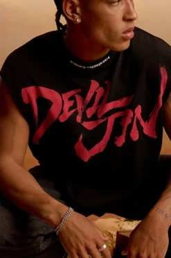 Devil Jin Graffiti Cropped Muscle Tank Black