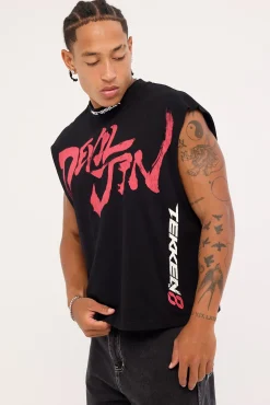 Devil Jin Graffiti Cropped Muscle Tank Black