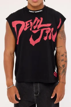 Devil Jin Graffiti Cropped Muscle Tank Black