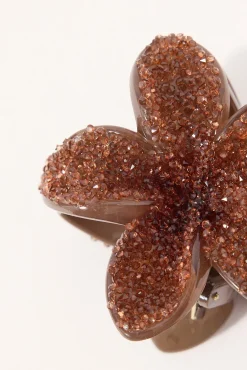 Diamante Frangipani Flower Hair Claw Clip Burgundy