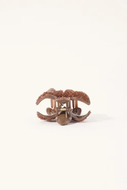 Diamante Frangipani Flower Hair Claw Clip Burgundy