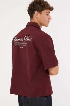 Diplomatic Boxy Cropped Resort Shirt Washed Merlot