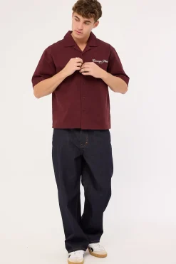 Diplomatic Boxy Cropped Resort Shirt Washed Merlot