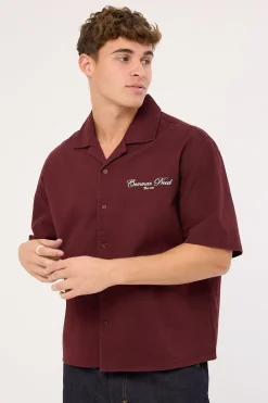 Diplomatic Boxy Cropped Resort Shirt Washed Merlot
