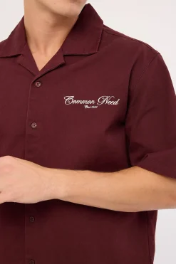 Diplomatic Boxy Cropped Resort Shirt Washed Merlot