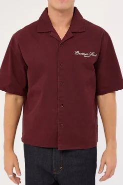 Diplomatic Boxy Cropped Resort Shirt Washed Merlot