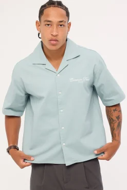 Diplomatic Boxy Cropped Resort Shirt Washed Powder Blue
